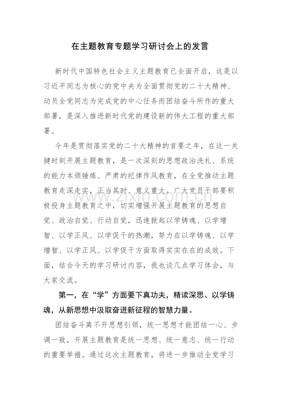 两篇：2023年主题教育专题学习研讨会上的研讨交流发言范文.docx_第1页