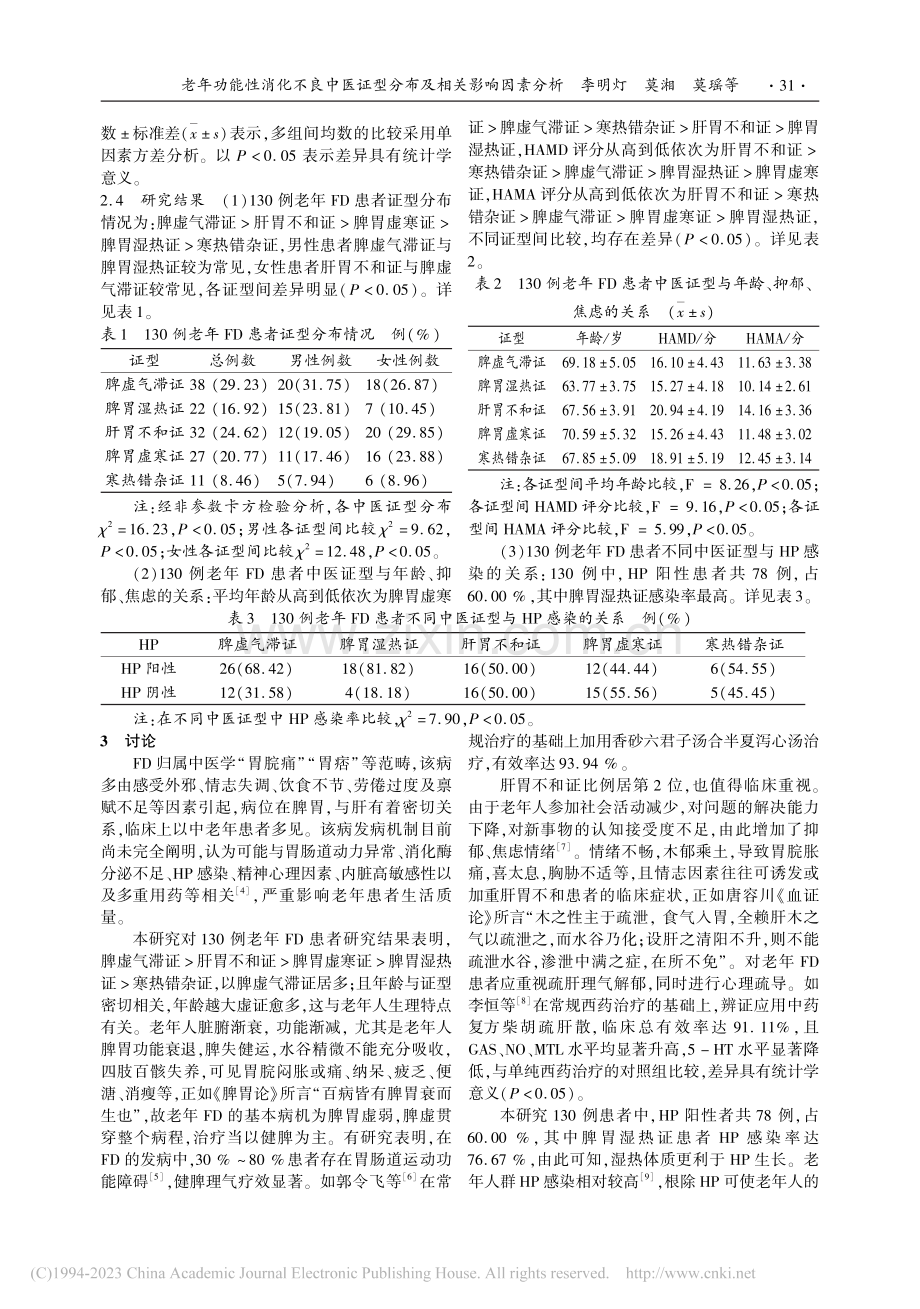 老年功能性消化不良中医证型分布及相关影响因素分析_李明灯.pdf_第2页