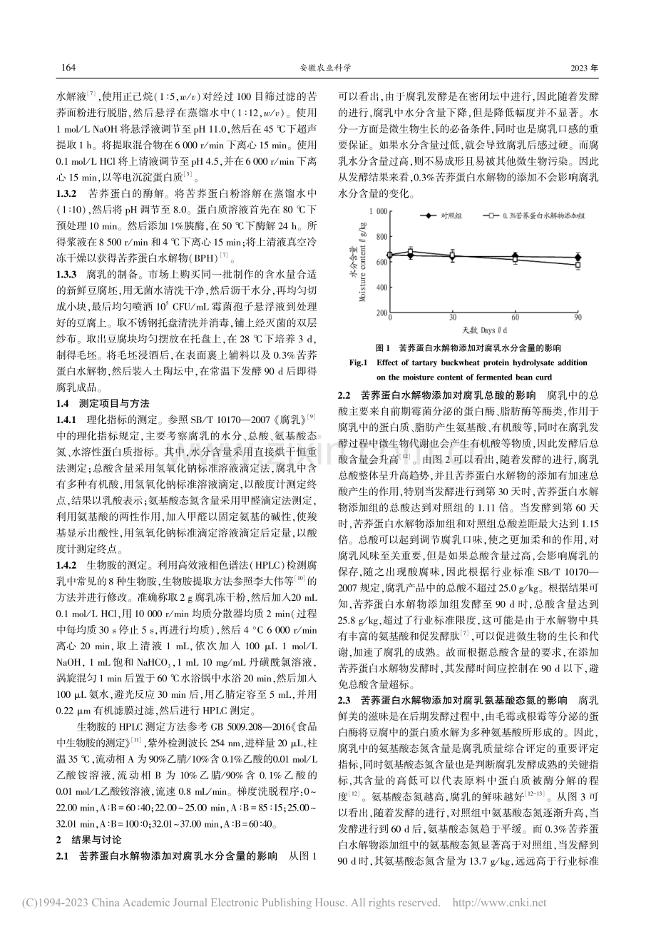 苦荞蛋白水解物对腐乳理化品质及生物胺形成的影响_黄雁冰.pdf_第2页