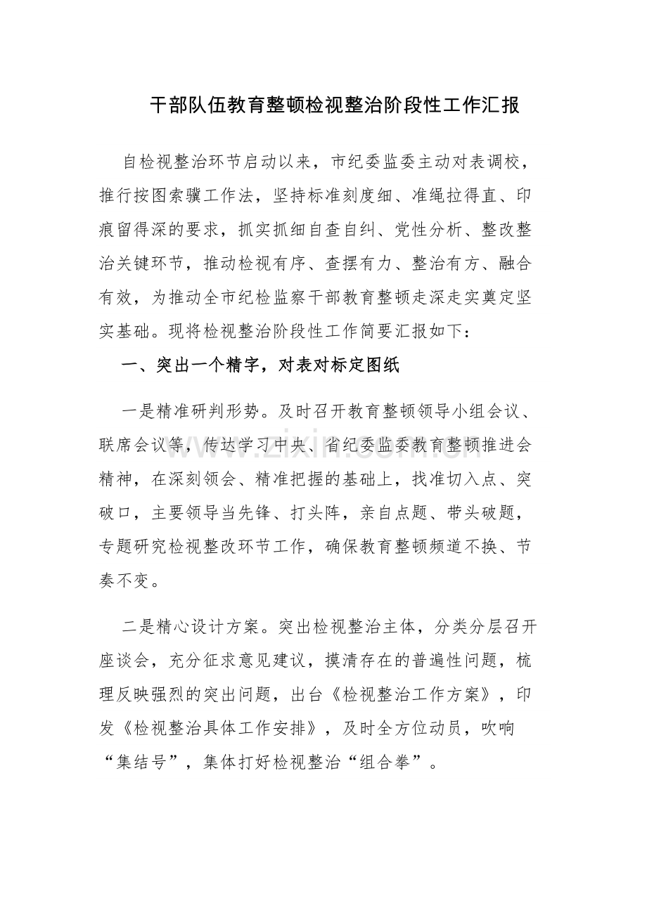 纪检监察队伍教育整顿检视整治阶段性工作汇报及交流会发言范文3篇.docx_第1页