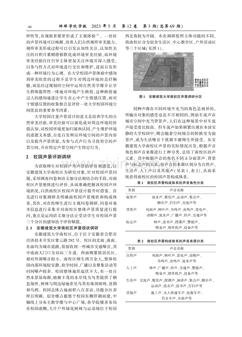 大学校园语义细分法声景评价与提升策略研究——以安徽建筑大学南校区为例.pdf_第3页