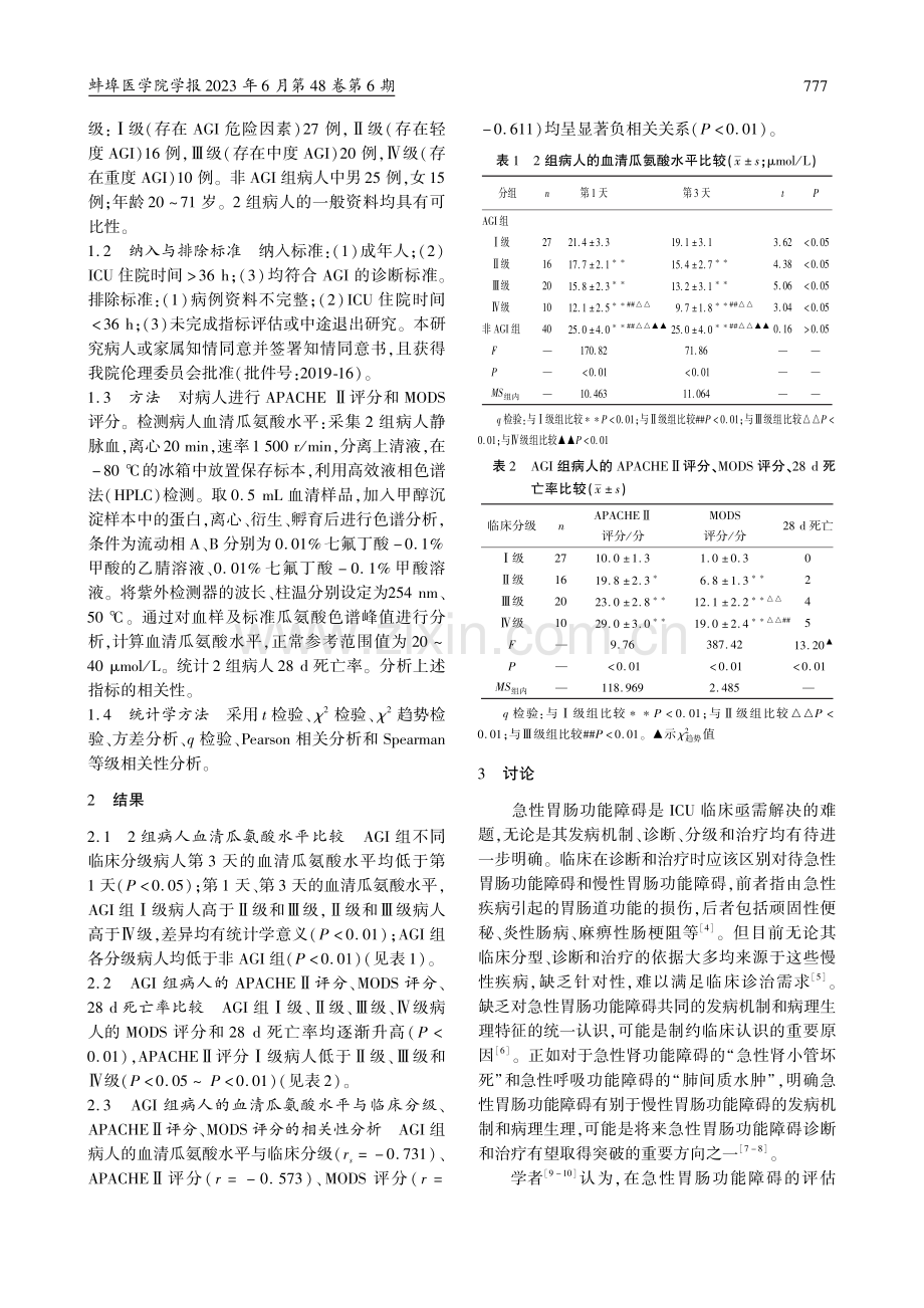 瓜氨酸对重症病人急性胃肠功能障碍的评估价值_郭兰.pdf_第2页