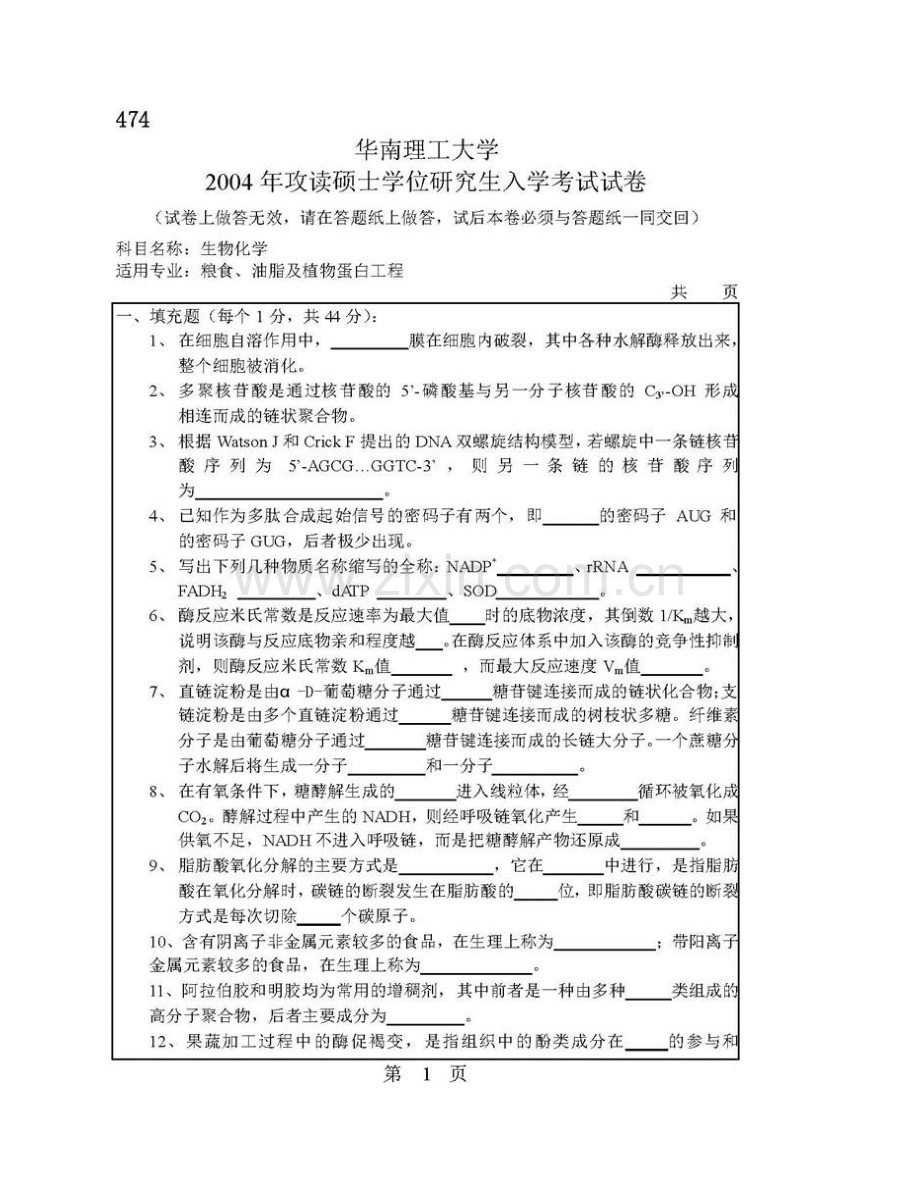 华南理工大学食品科学与工程学院《874生物化学》（自）历年考研真题汇编.pdf_第3页