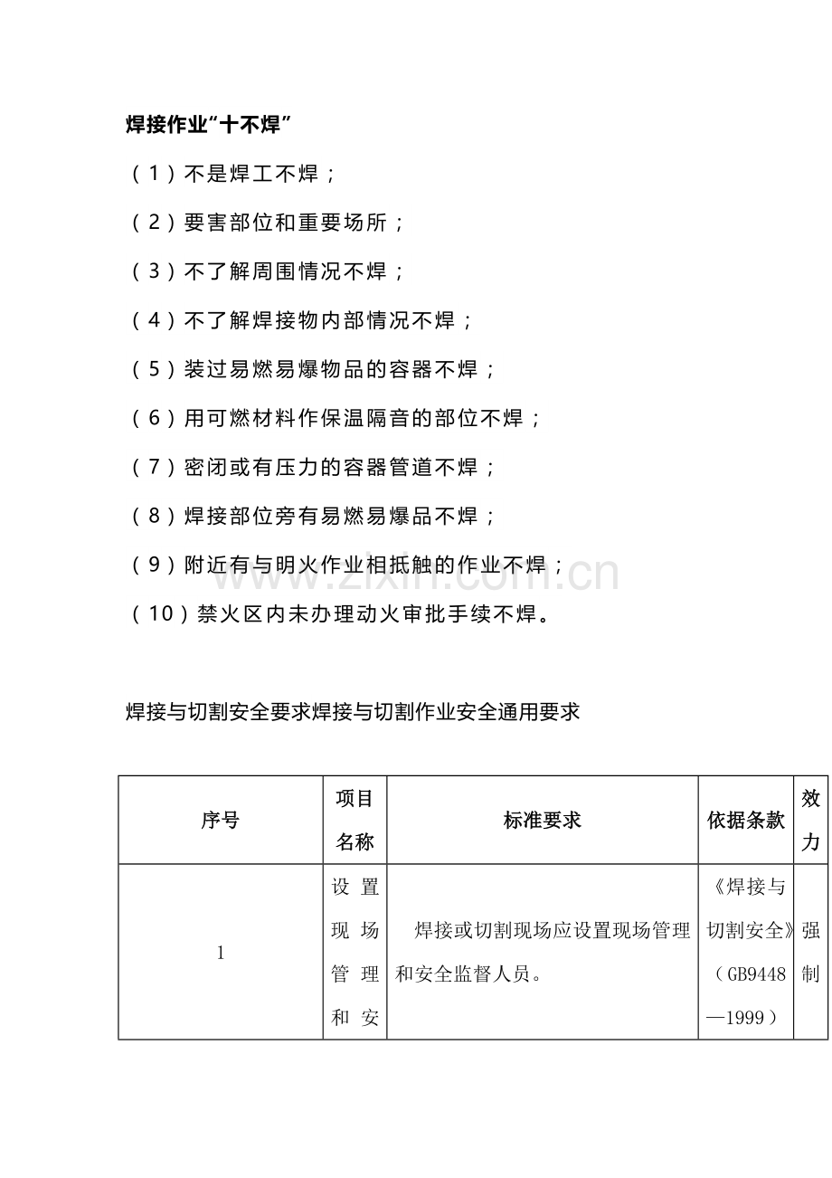 焊接作业“十不焊”和通用安全要求.docx_第1页