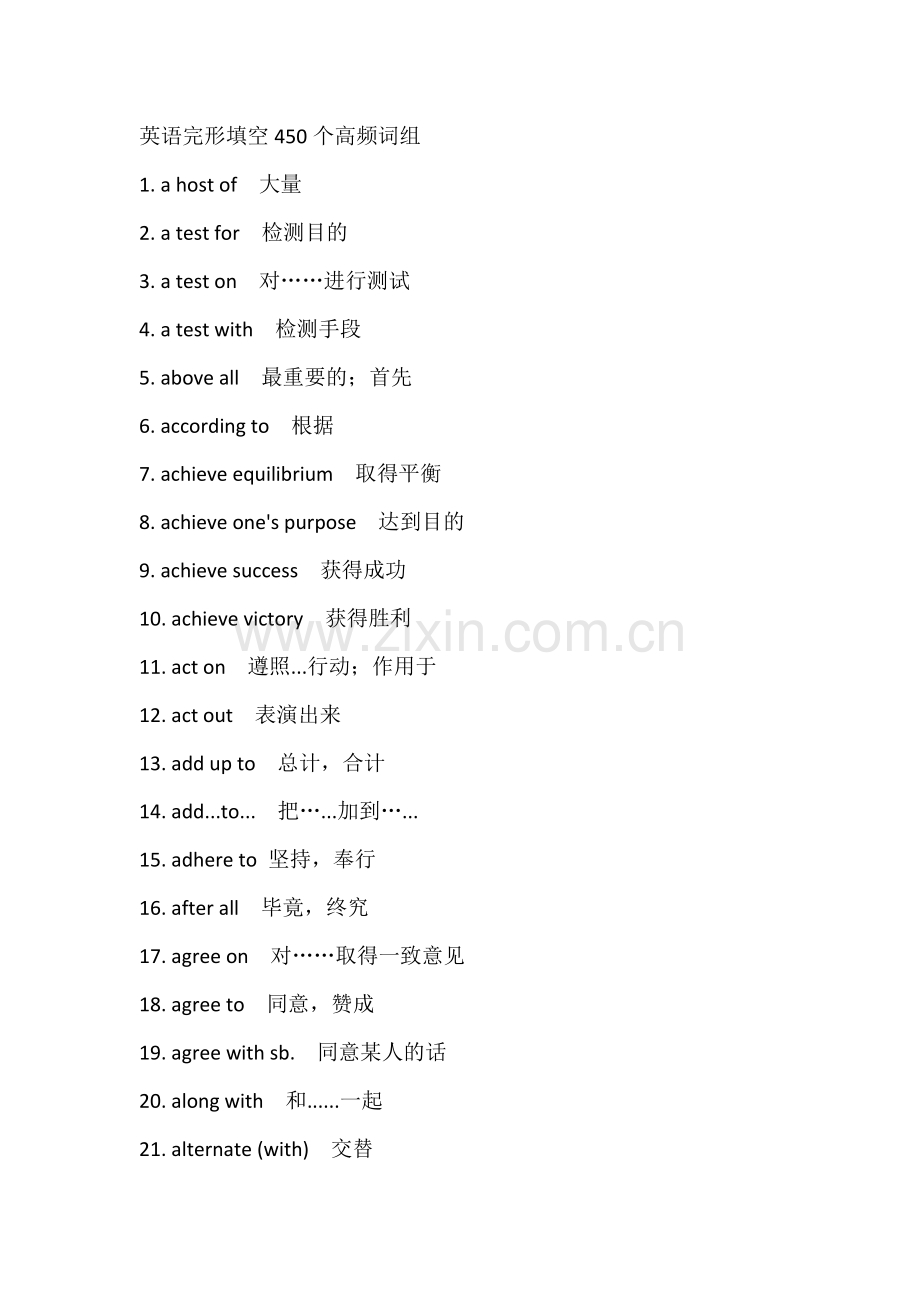 高中英语完形填空450个高频词组.docx_第1页