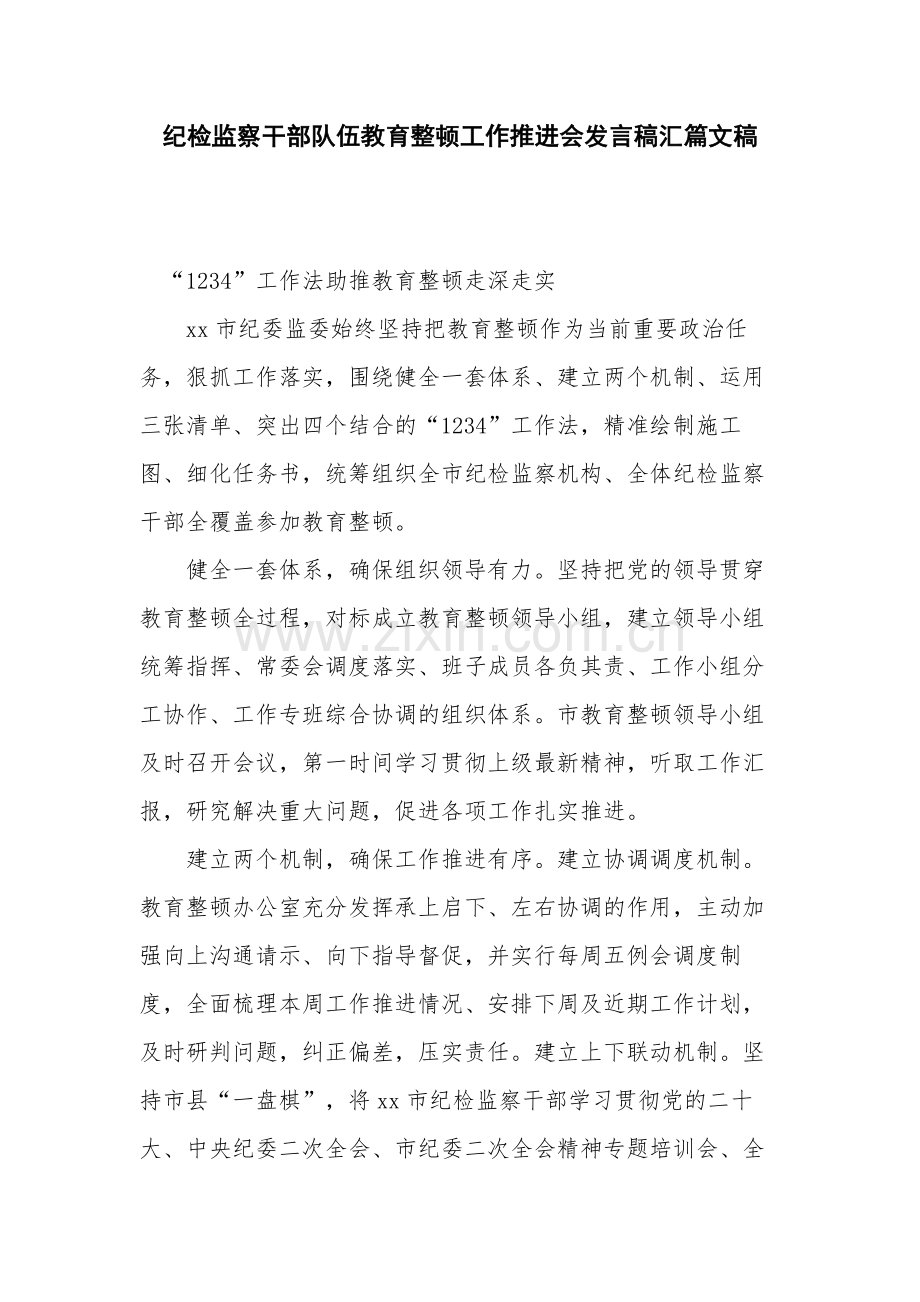 纪检监察干部队伍教育整顿工作推进会发言稿汇篇文稿.docx_第1页