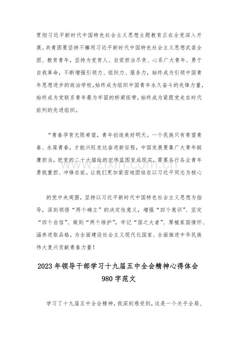 2023年学习共青团十九大精神心得体会与领导干部学习十九届五中全会精神心得【两份稿】.docx_第3页