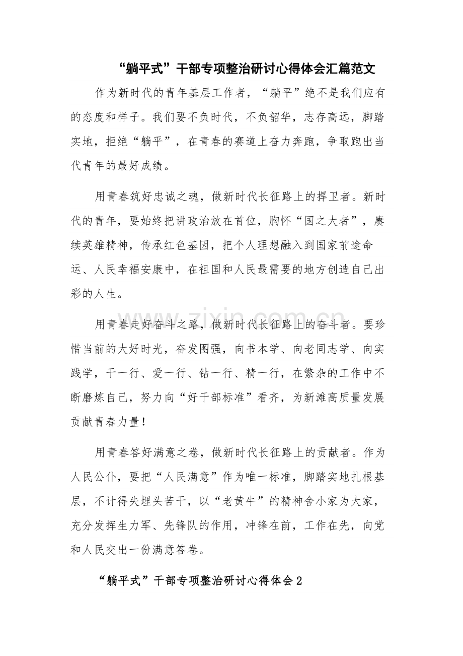 “躺平式”干部专项整治研讨心得体会汇篇范文.docx_第1页