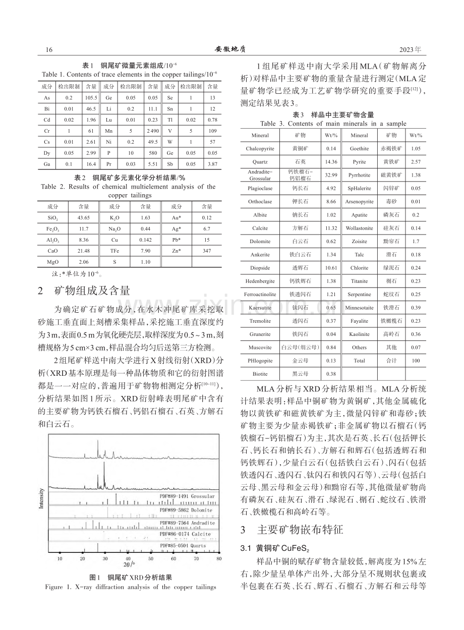 安徽铜陵某矽卡岩型铜尾矿工艺矿物学研究_罗传华.pdf_第2页