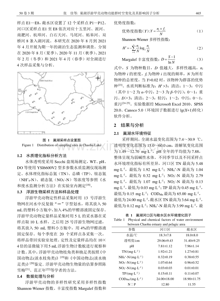 巢湖浮游甲壳动物功能群时空变化及其影响因子分析_张佳.pdf_第3页