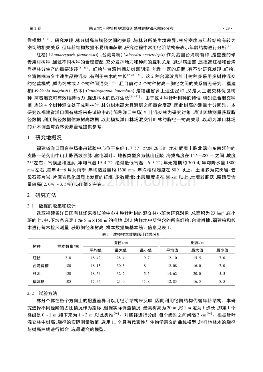 4种针叶树混交近熟林的树高和胸径分布_陈义堂.pdf_第2页