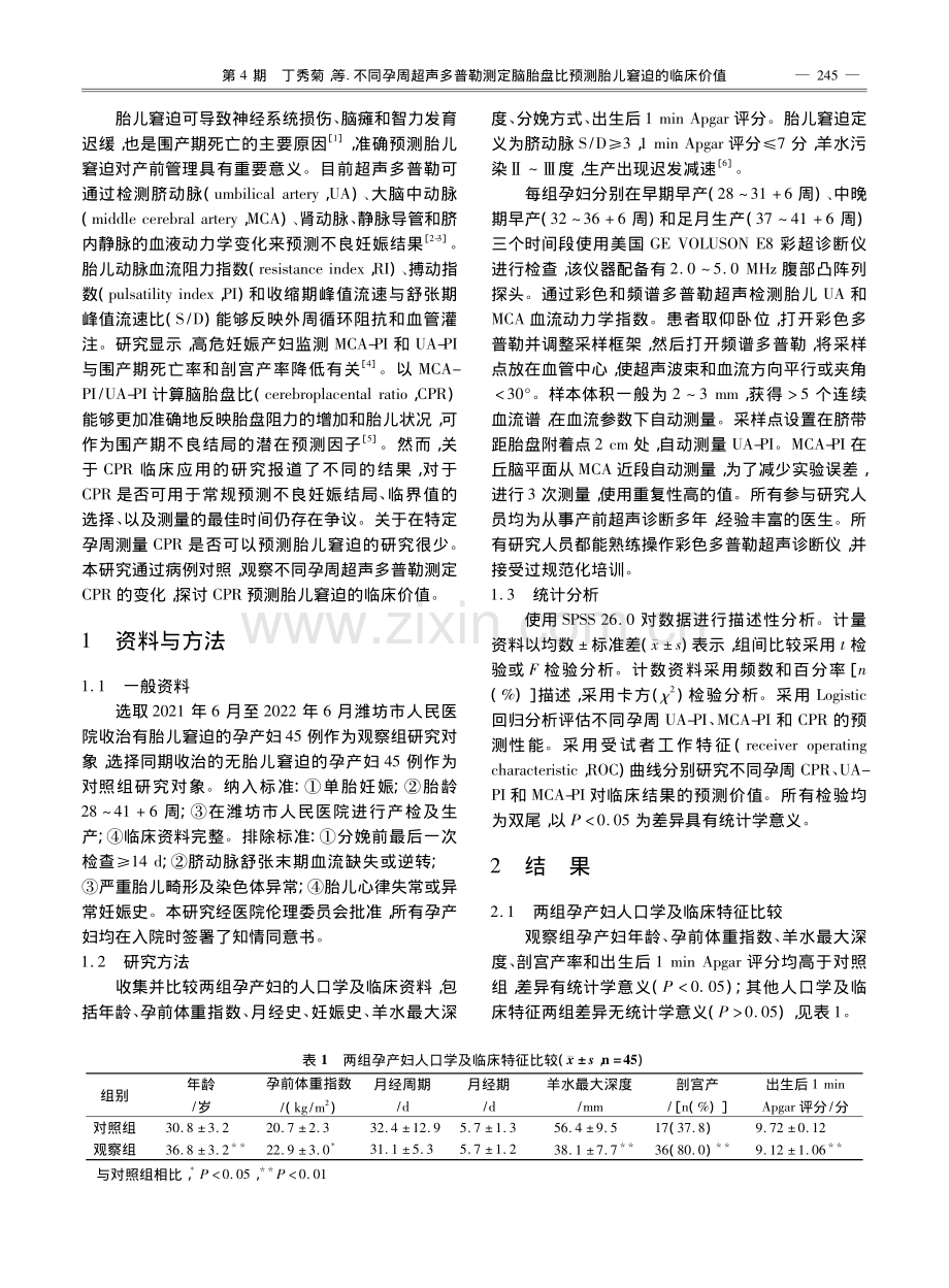 不同孕周超声多普勒测定脑胎盘比预测胎儿窘迫的临床价值_丁秀菊.pdf_第2页