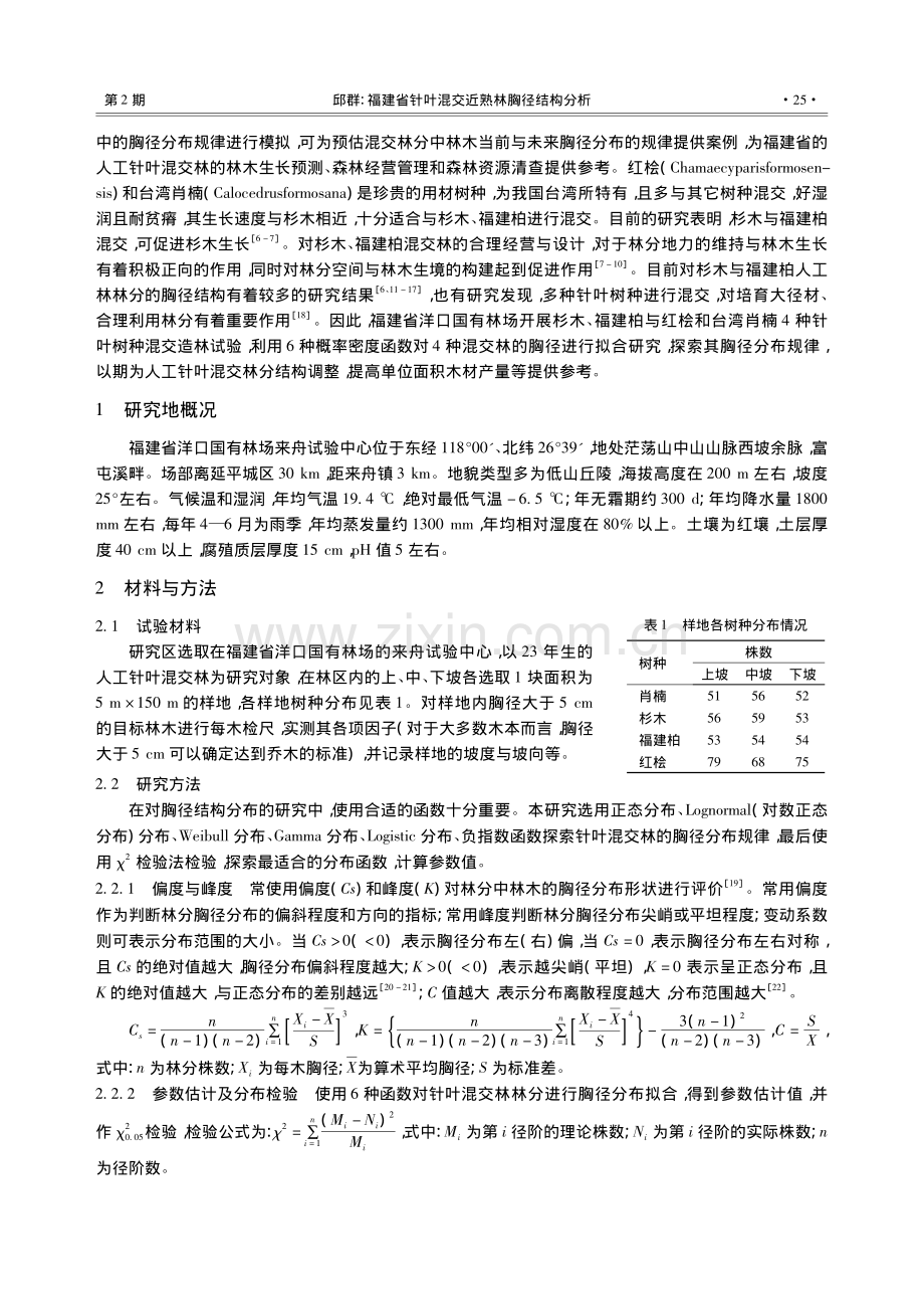 福建省针叶混交近熟林胸径结构分析_邱群.pdf_第2页