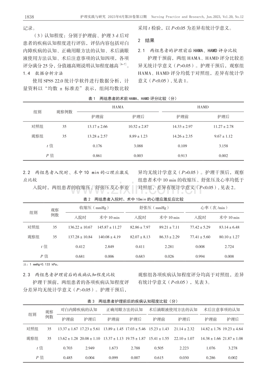 贝克认知护理对老年性白内障...者不良情绪及心理应激的影响_李文婷.pdf_第3页