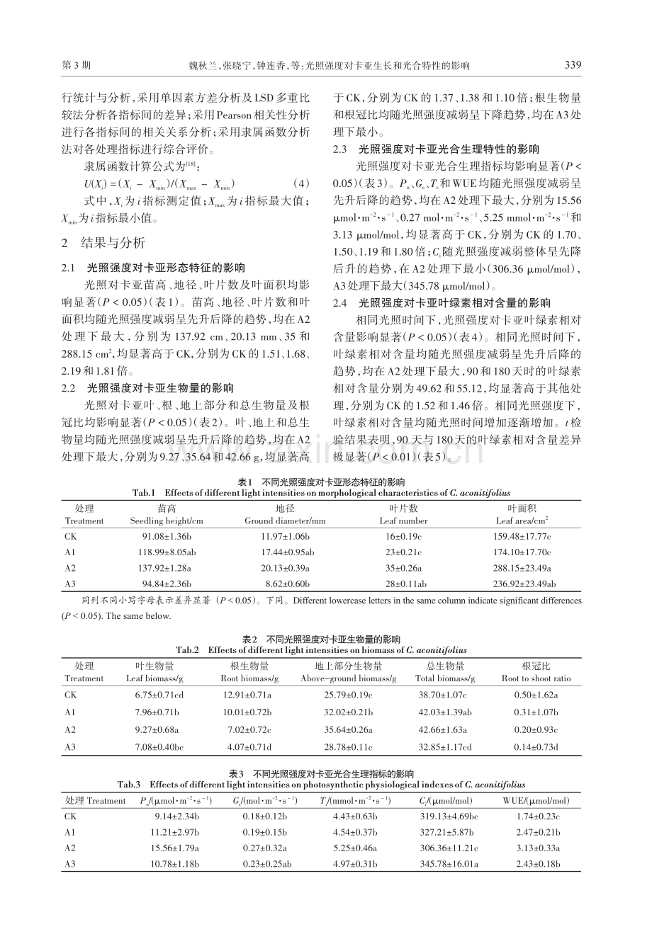 光照强度对卡亚生长和光合特性的影响_魏秋兰.pdf_第3页