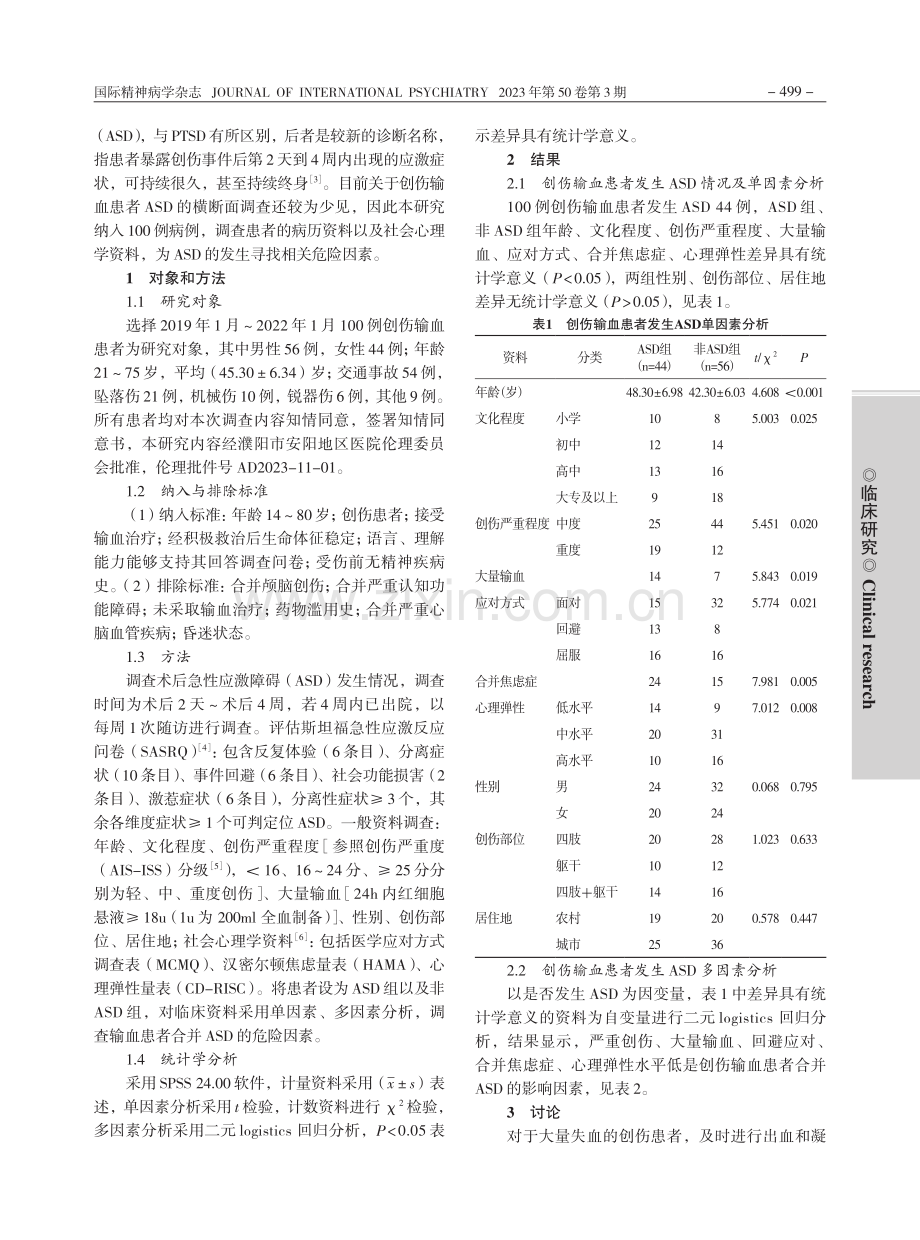 创伤输血患者出现急性应激障碍的危险因素_高志峰.pdf_第2页