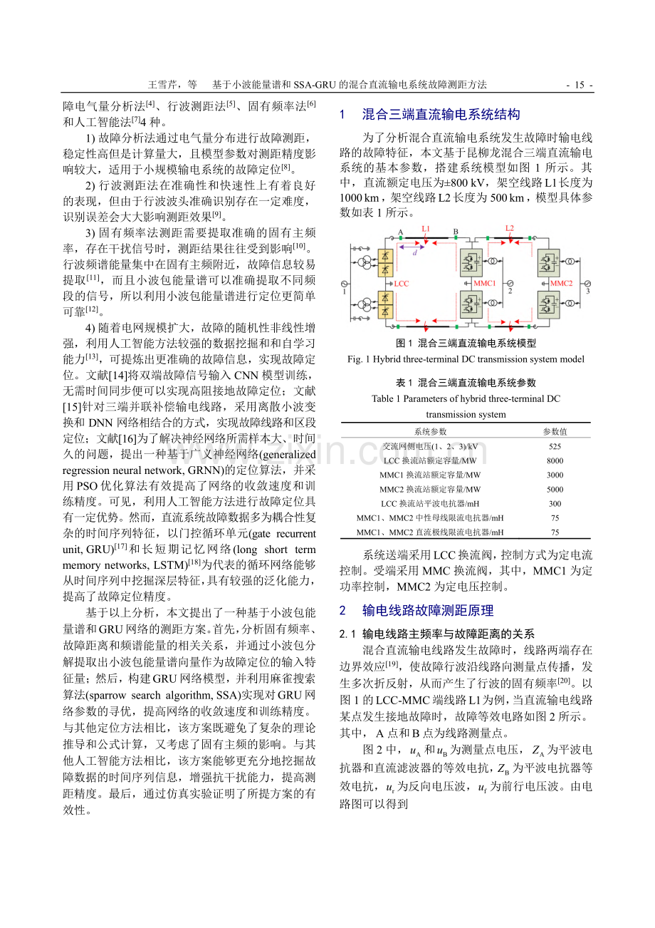 基于小波能量谱和SSA-G...合直流输电系统故障测距方法_王雪芹.pdf_第2页