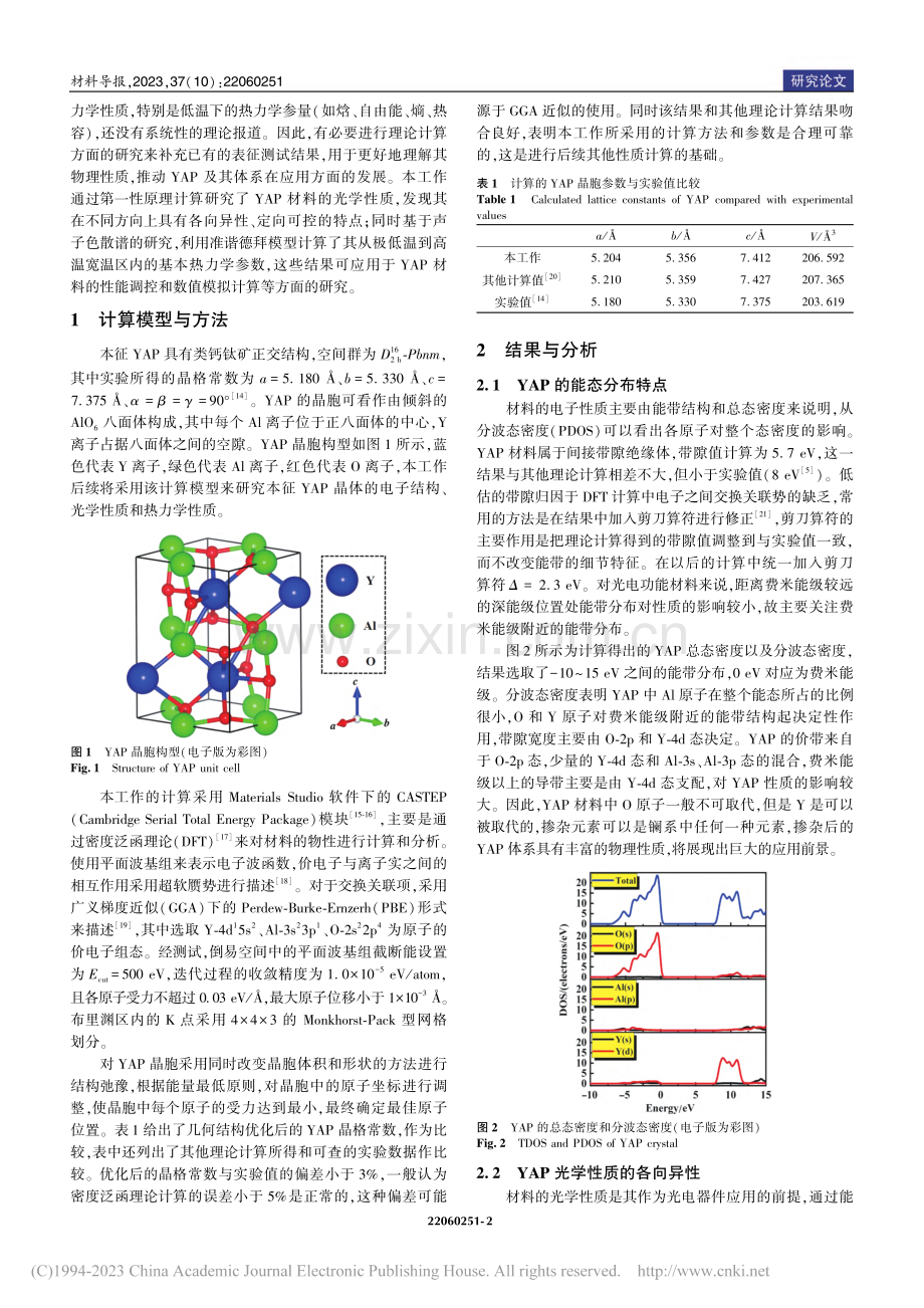 铝酸钇晶体光学性质和热力学性质的第一性原理研究_孟帅.pdf_第2页