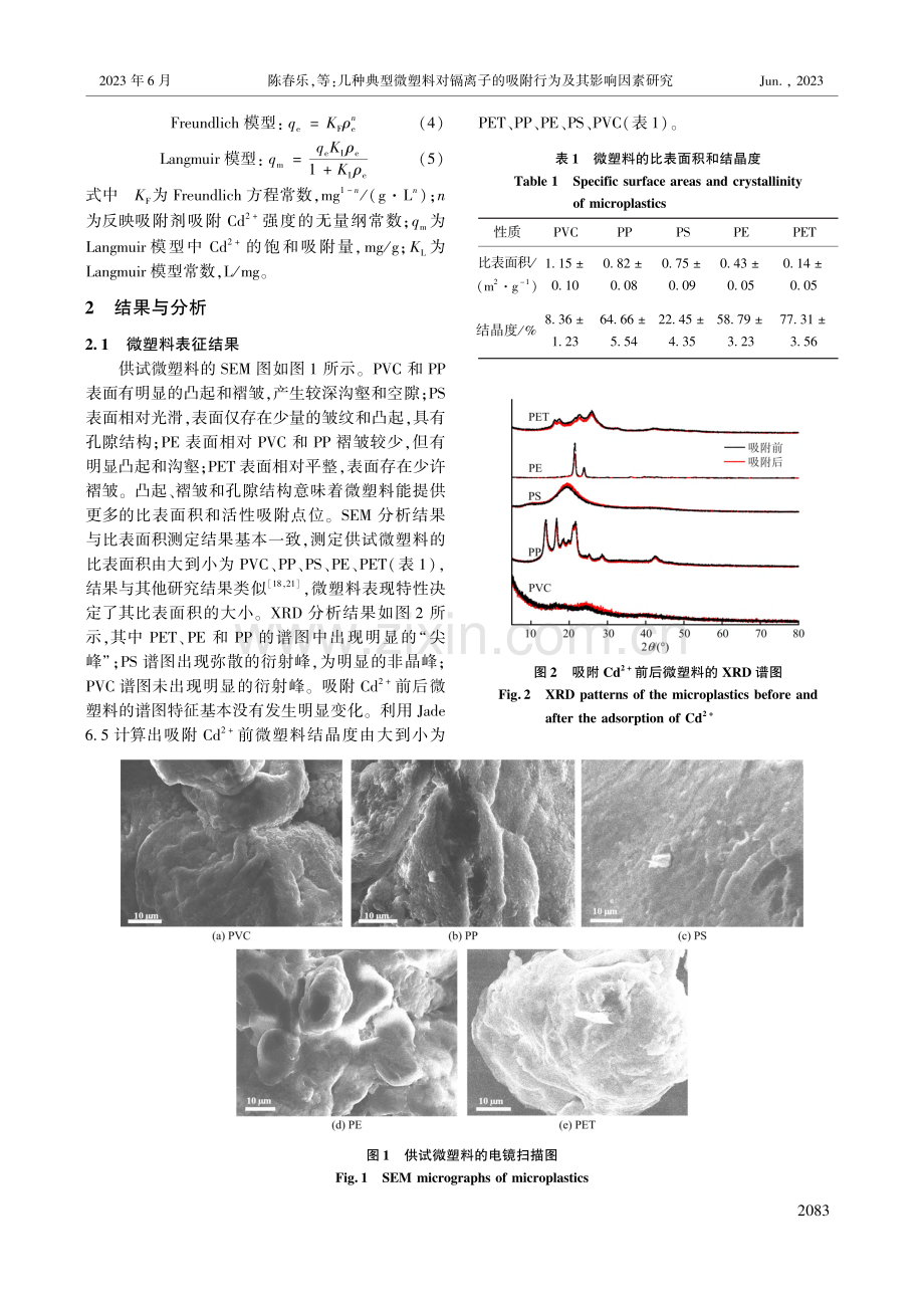 几种典型微塑料对镉离子的吸附行为及其影响因素研究_陈春乐.pdf_第3页