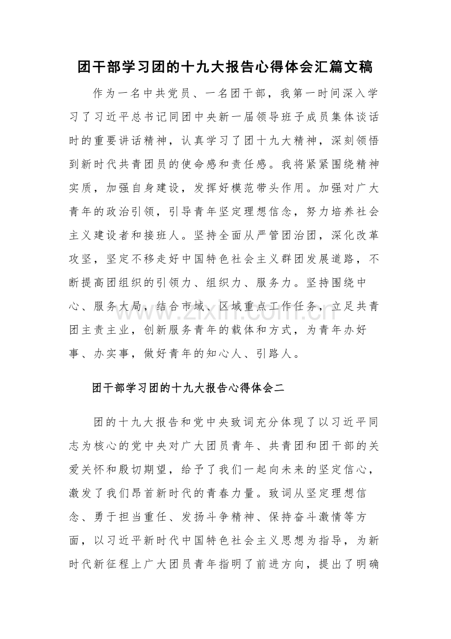 团干部学习团的十九大报告心得体会汇篇文稿.docx_第1页