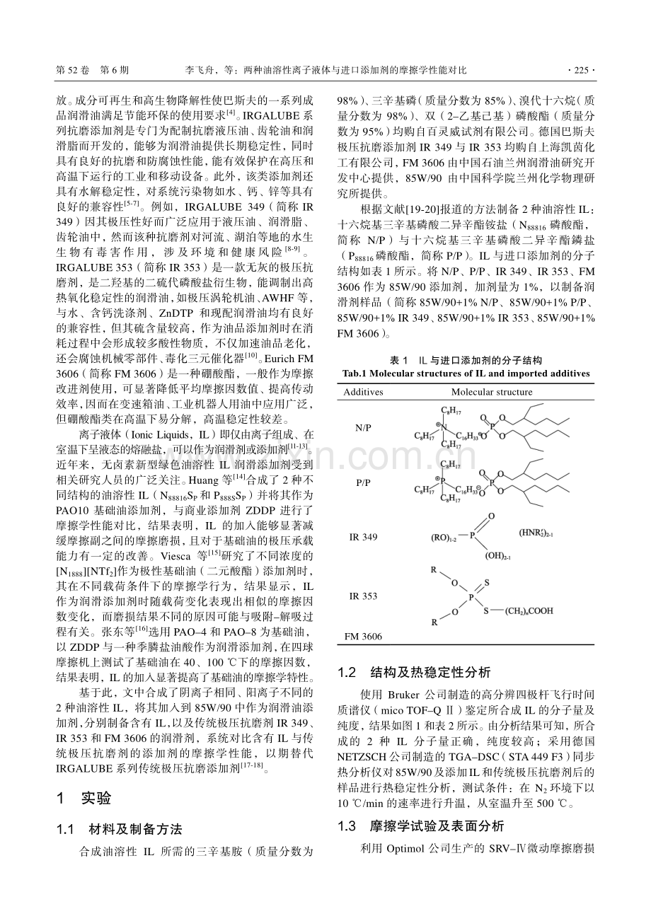 两种油溶性离子液体与进口添加剂的摩擦学性能对比_李飞舟.pdf_第3页