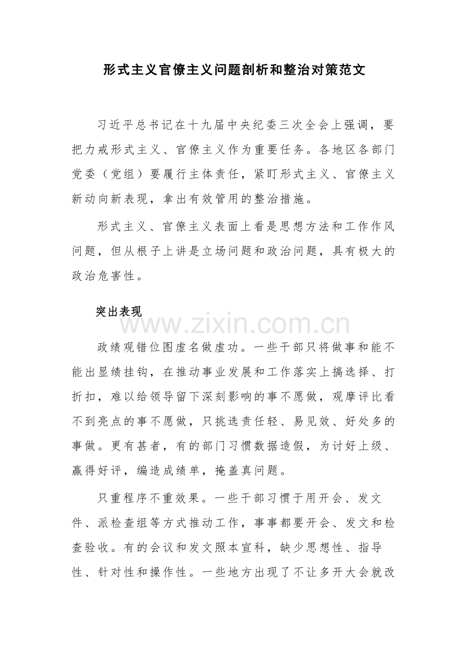 形式主义官僚主义问题剖析和整治对策范文.docx_第1页