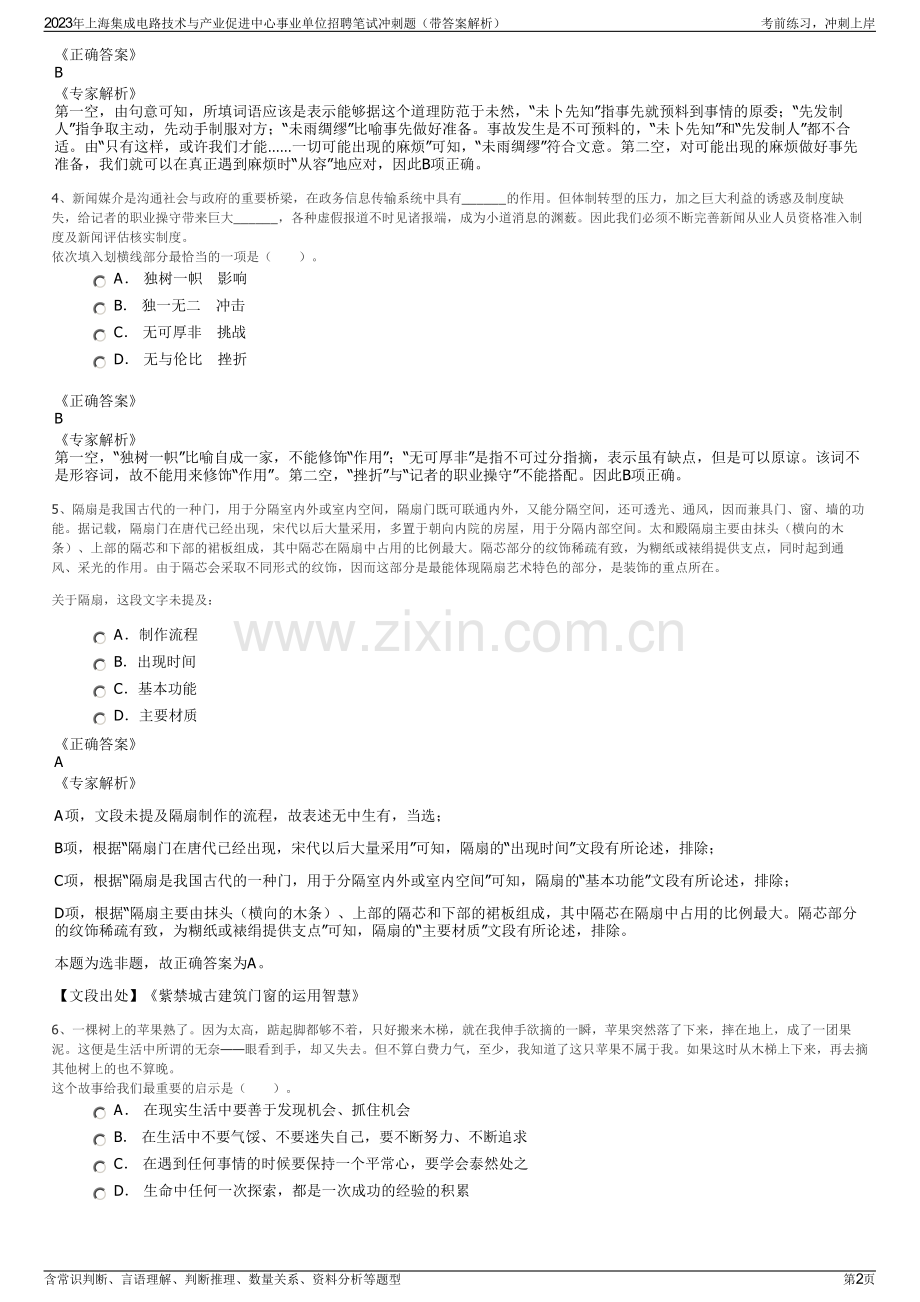 2023年上海集成电路技术与产业促进中心事业单位招聘笔试冲刺题（带答案解析）.pdf_第2页