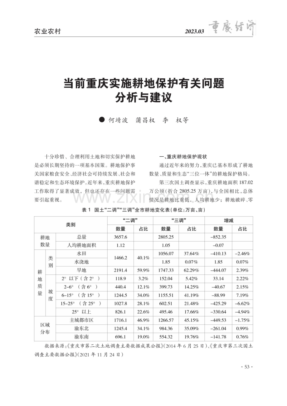 当前重庆实施耕地保护有关问题分析与建议.pdf_第1页