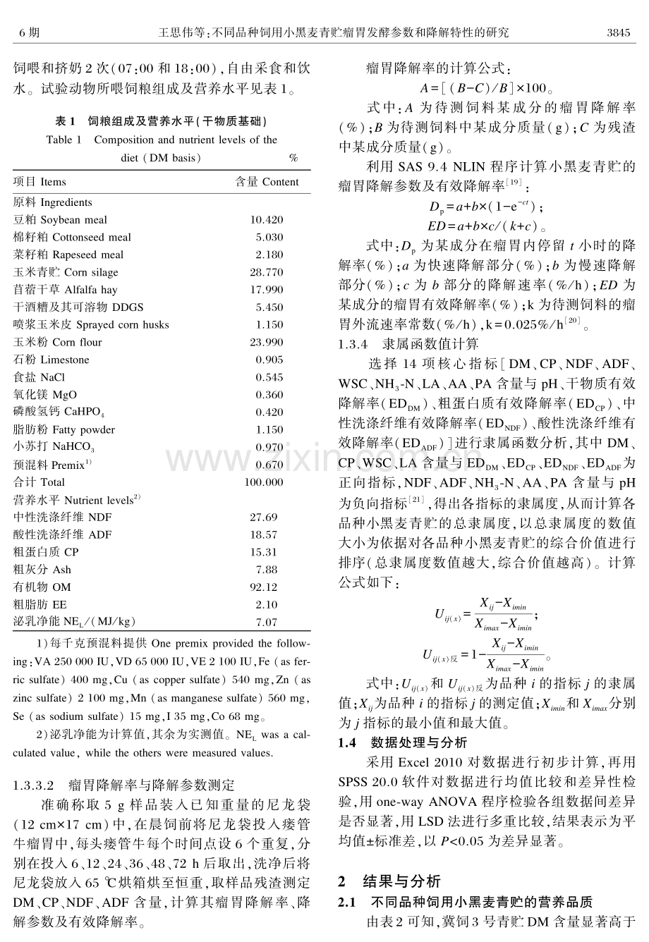 不同品种饲用小黑麦青贮瘤胃发酵参数和降解特性的研究.pdf_第3页