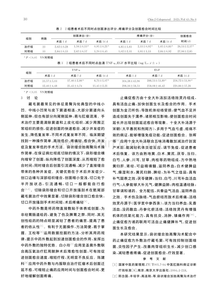 袋状缝合抬高臀沟术联合中药...对藏毛窦术后创面愈合的影响_高连刚.pdf_第3页