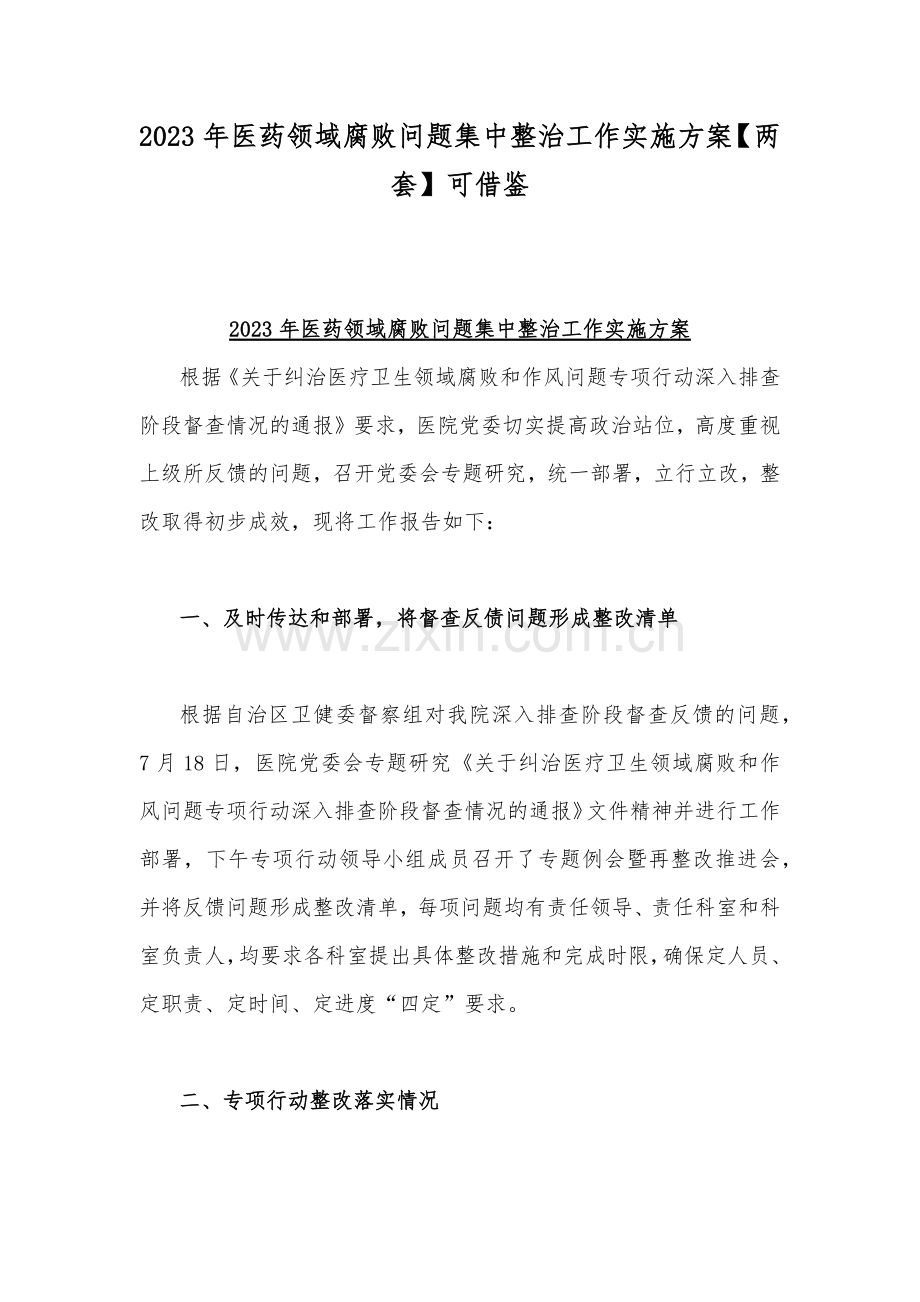 2023年医药领域腐败问题集中整治工作实施方案【两套】可借鉴.docx_第1页