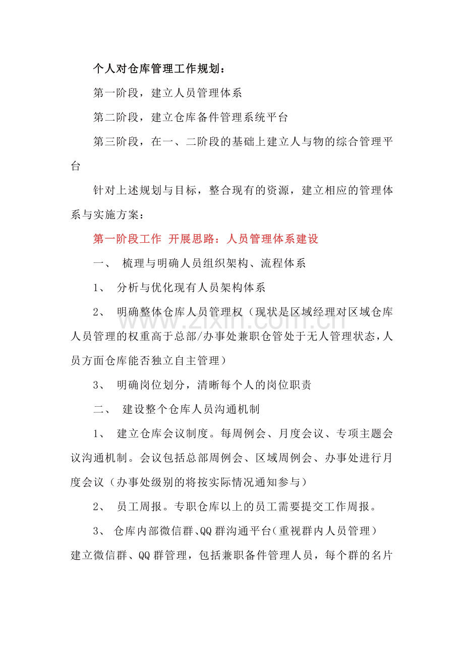 仓库人员工作计划书.docx_第1页