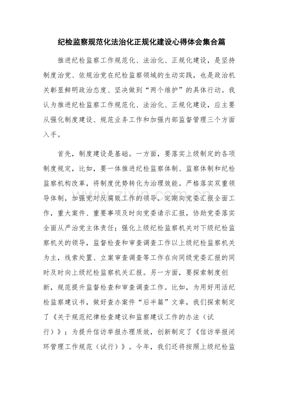 纪检监察规范化法治化正规化建设心得体会集合篇.docx_第1页