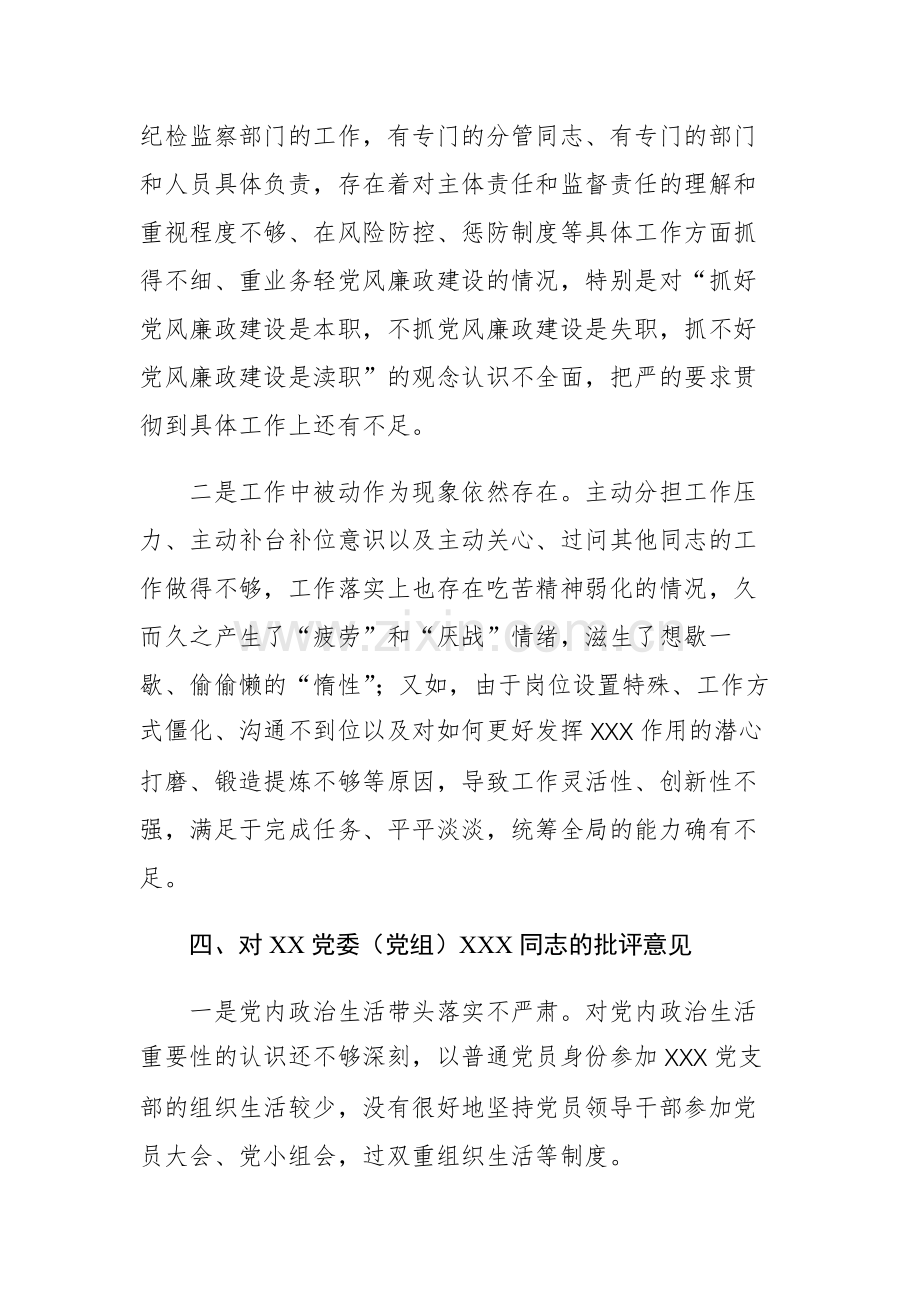 两篇：领导干部在2023年主题教育专题民主生活会上对其他班子成员的批评意见范文.docx_第3页