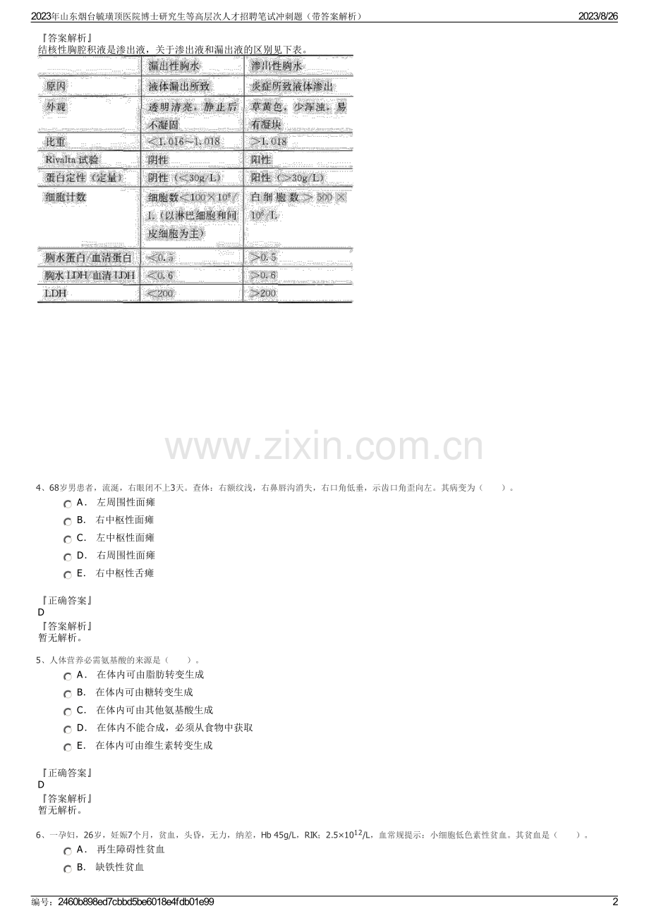 2023年山东烟台毓璜顶医院博士研究生等高层次人才招聘笔试冲刺题（带答案解析）.pdf_第2页