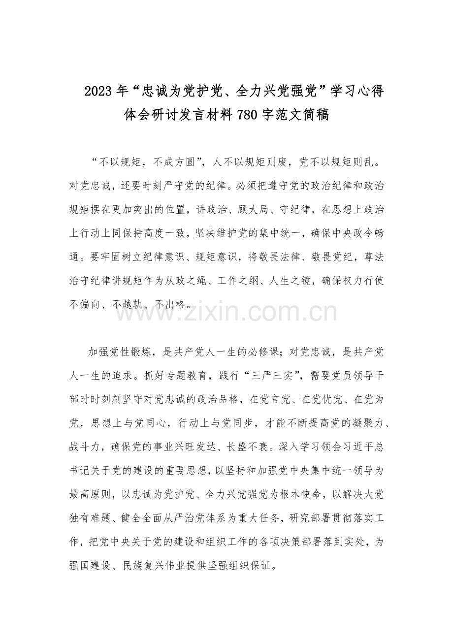 2023年“忠诚为党护党全力兴党强党”学习心得研讨发言材料【2篇文】.docx_第3页