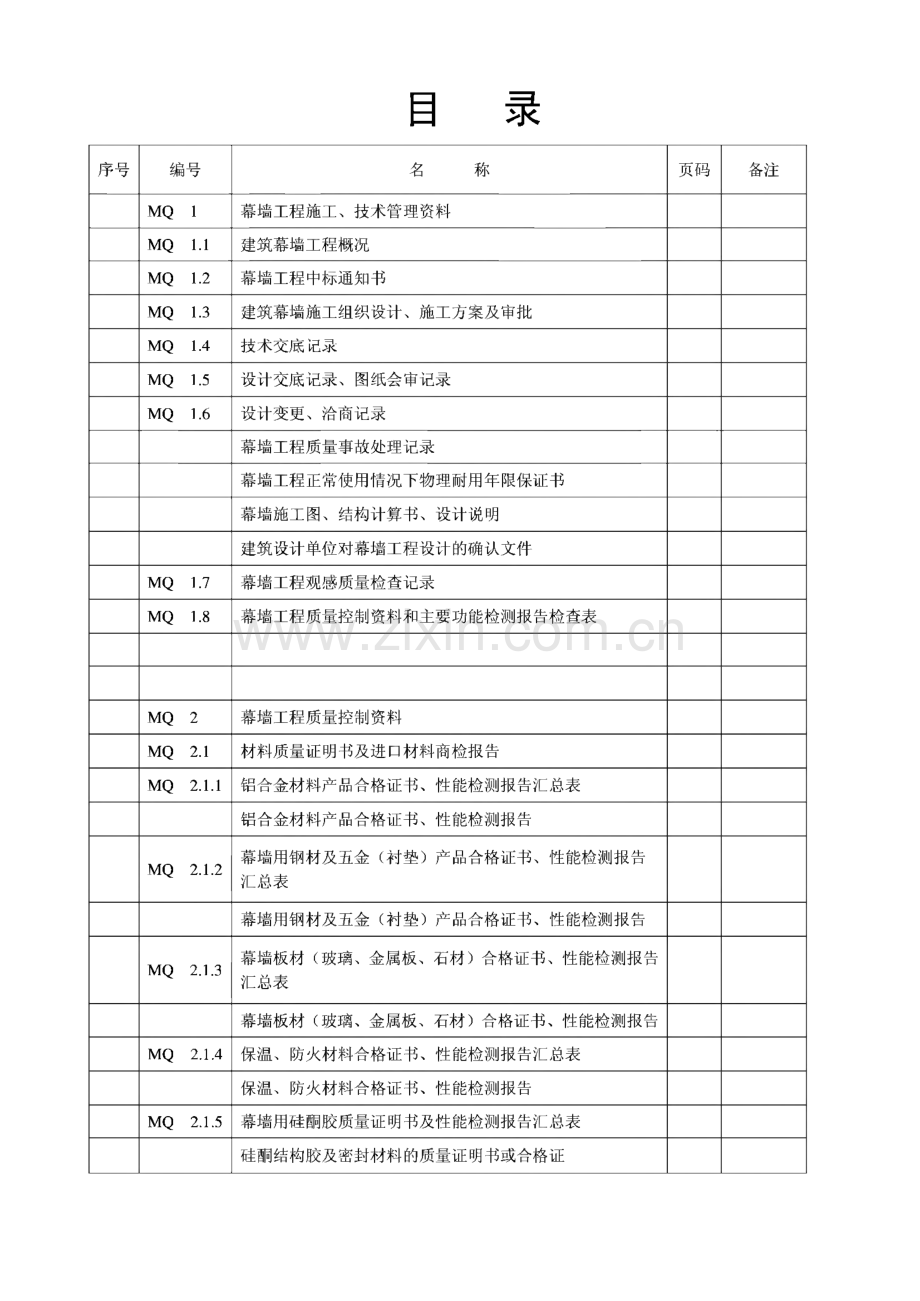 建筑幕墙施工质量验收资料（全套表格）.pdf_第1页