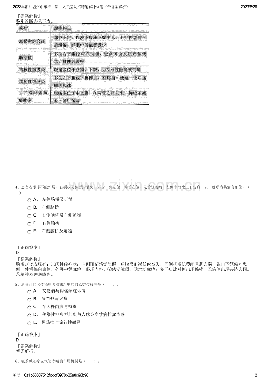 2023年浙江温州市乐清市第二人民医院招聘笔试冲刺题（带答案解析）.pdf_第2页