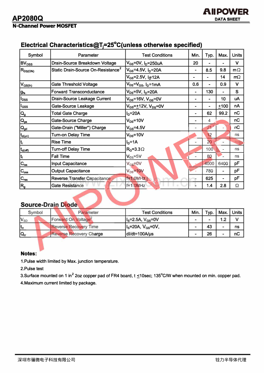 AP2080Q 场效应管（MOSFET）20V 30A参数-铨力mos_骊微电子.pdf_第2页