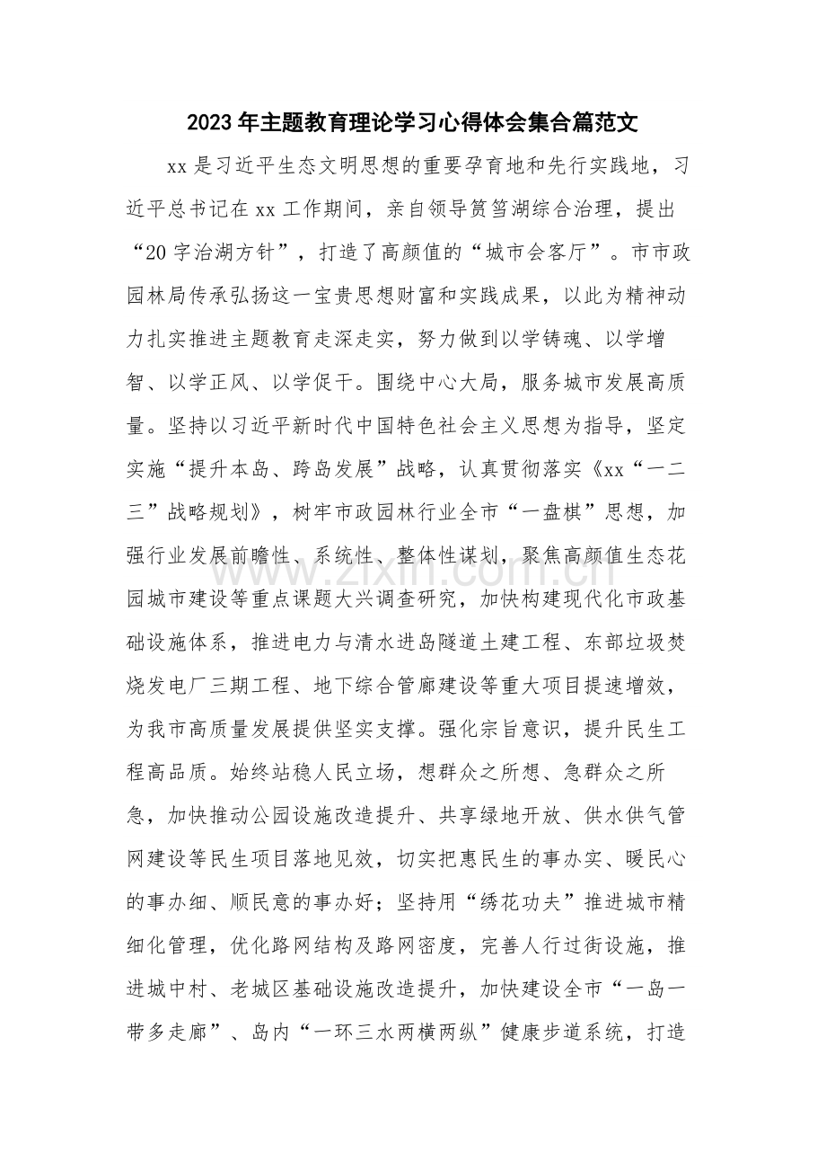 2023年主题教育理论学习心得体会集合篇范文.docx_第1页