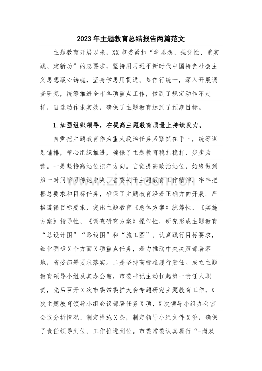 2023年主题教育总结报告两篇范文.docx_第1页