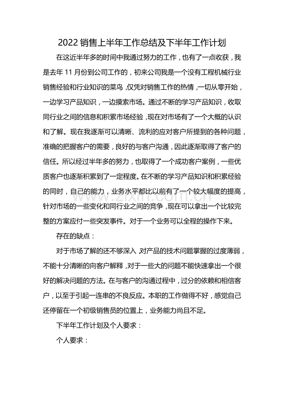 2022销售上半年工作总结及下半年工作计划.docx_第1页