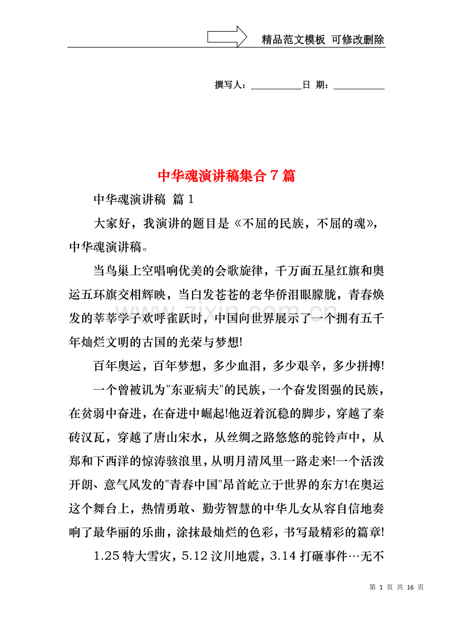 中华魂演讲稿集合7篇2.docx_第1页