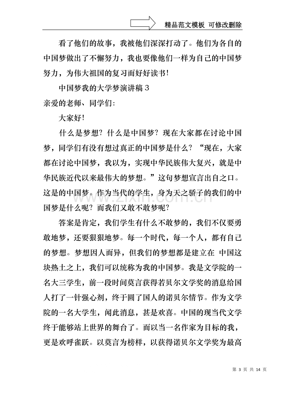 中国梦我的大学梦演讲稿通用9篇.docx_第3页