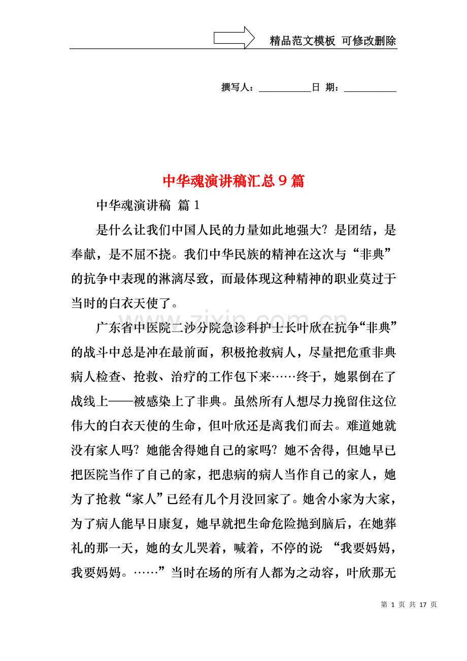 中华魂演讲稿汇总9篇2.docx_第1页