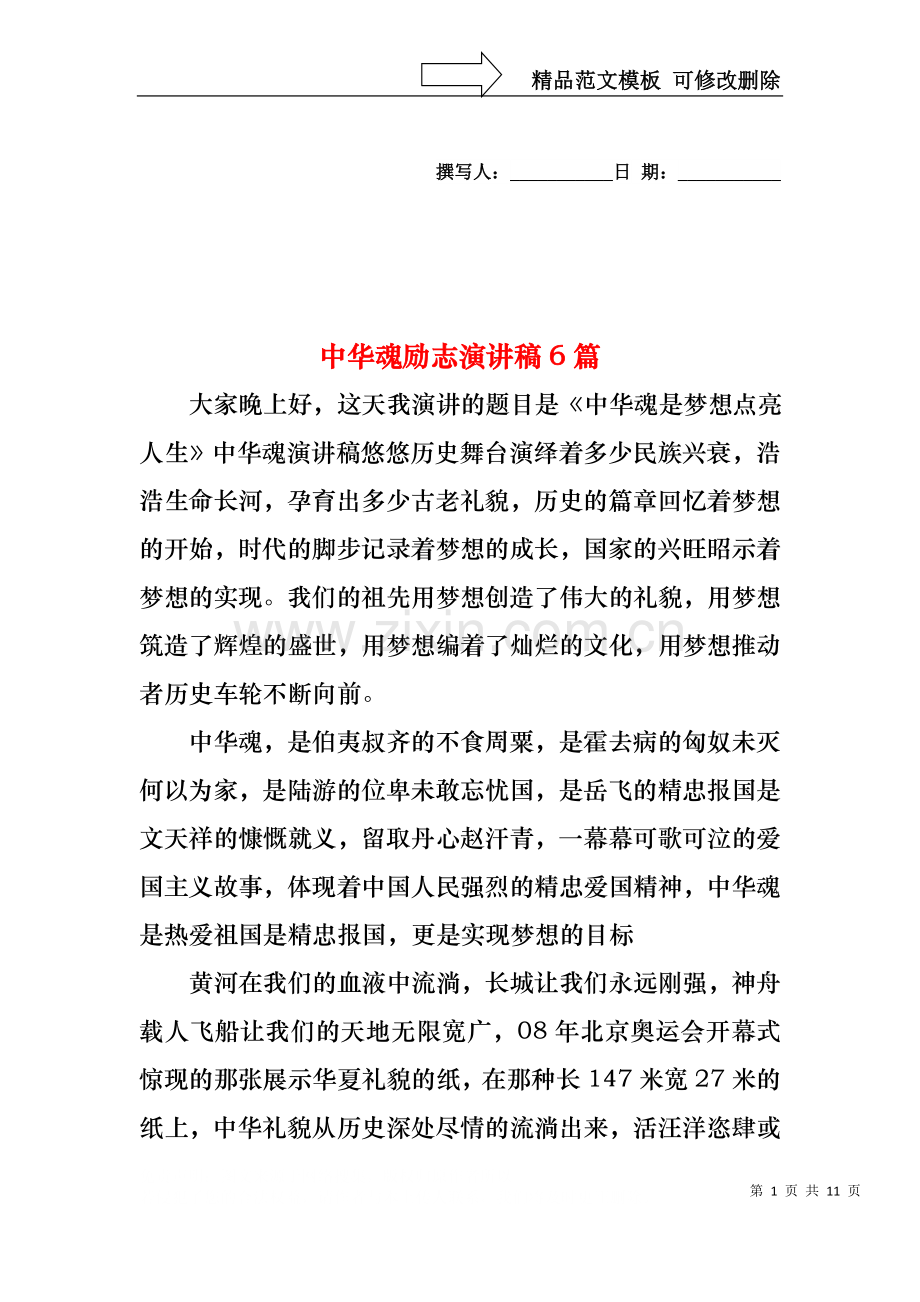 中华魂励志演讲稿6篇.docx_第1页