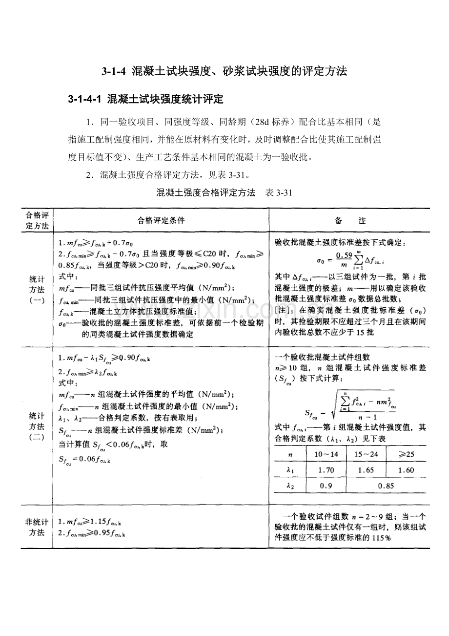 3-1-4 混凝土试块强度、砂浆试块强度的评定方法.doc_第1页