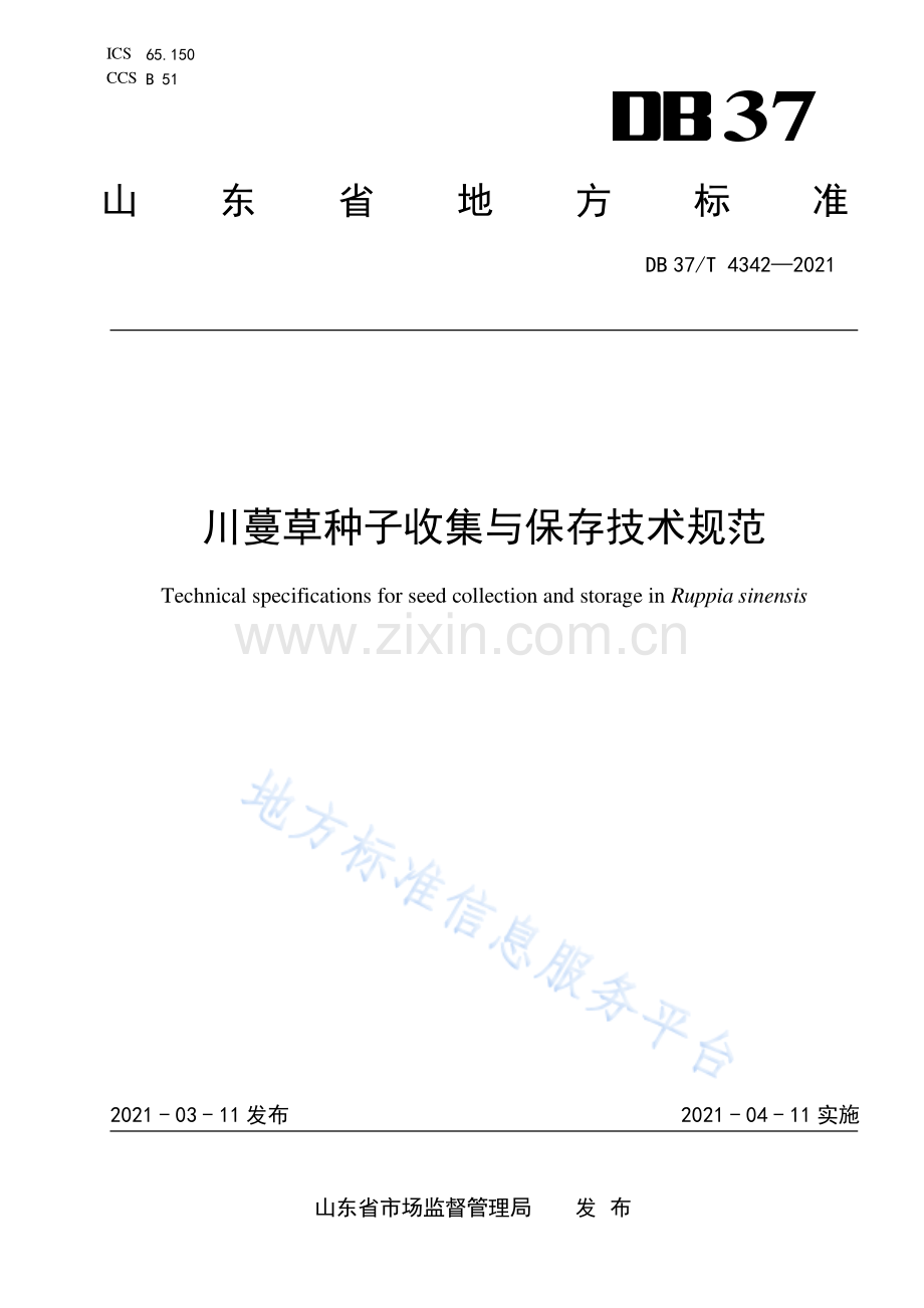DB37_T 4342-2021 川蔓草种子收集与保存技术规范.pdf_第1页