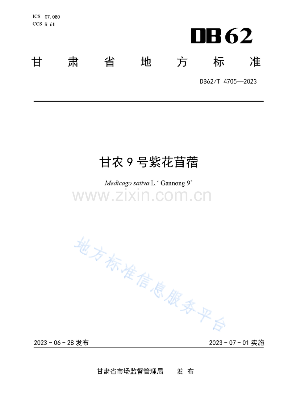 DB62_T 4705-2023甘农9号紫花苜蓿-.pdf_第1页