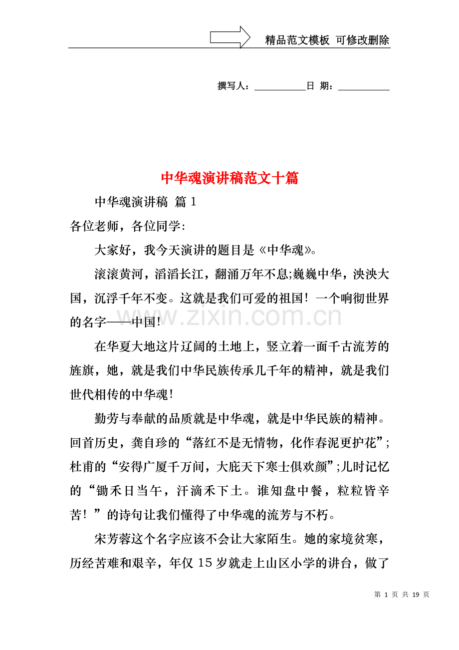 中华魂演讲稿范文十篇2.docx_第1页